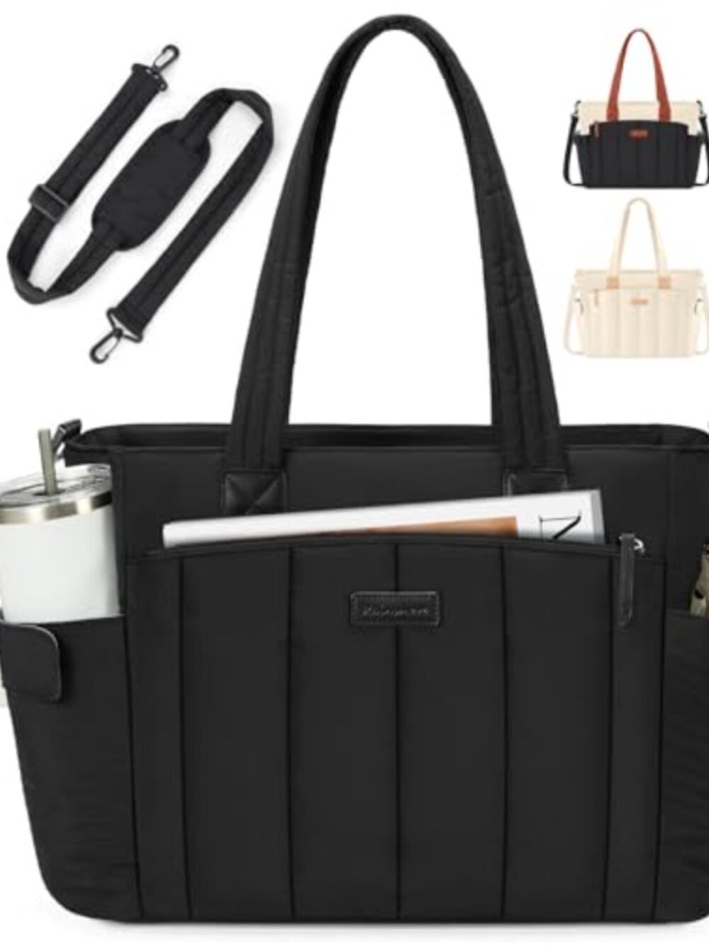 Quilted Nylon Puffer Tote Bag 15.6" Laptop Work Travel Commuter